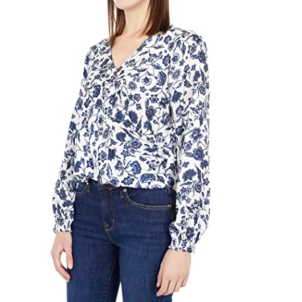 XL Lucky Brand Crop Top Surplice V Blouse Floral